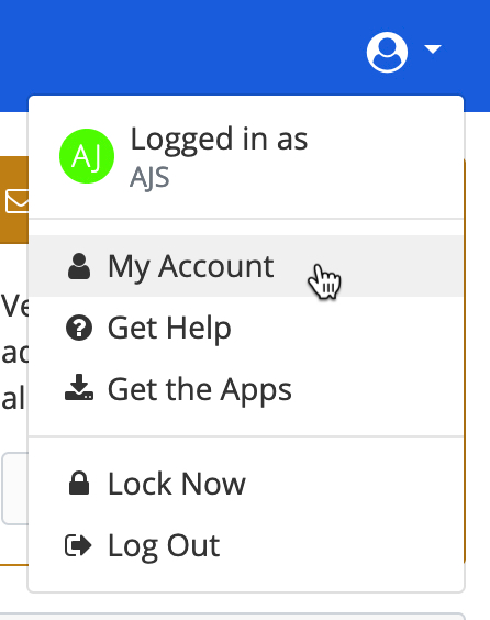 An account dropdown with the cursor over “My Account”