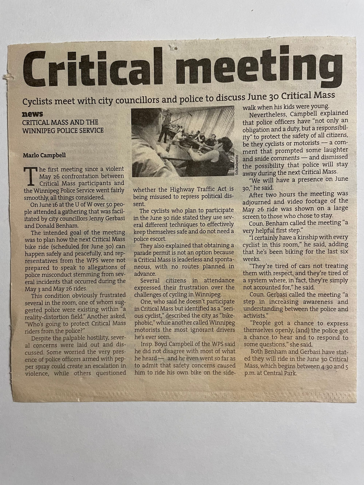 A photo of the original article clipped out of a newspaper, the text of the article is this blog post
