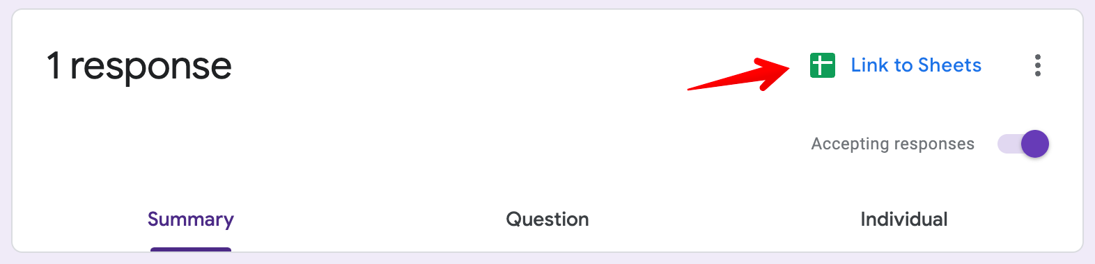 A screenshot with an arrow pointing to “Link to Sheets”